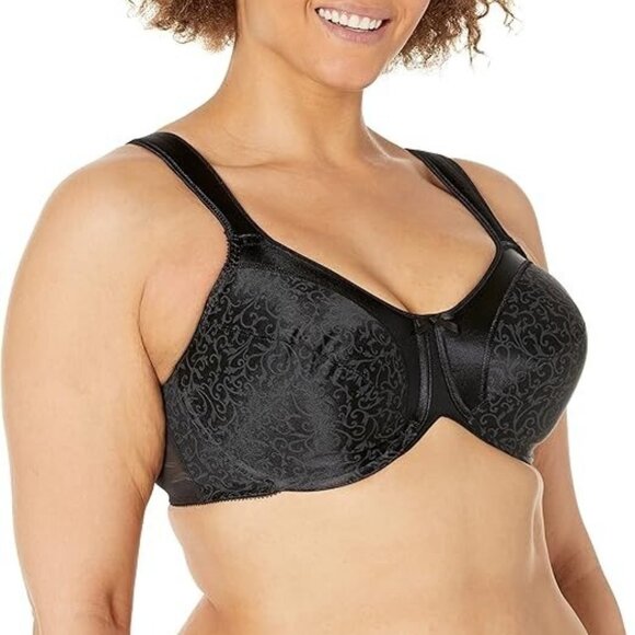 NWT Bali Satin Tracings Minimizer Underwire Bra DF3562 Black 34D - Picture 2 of 5